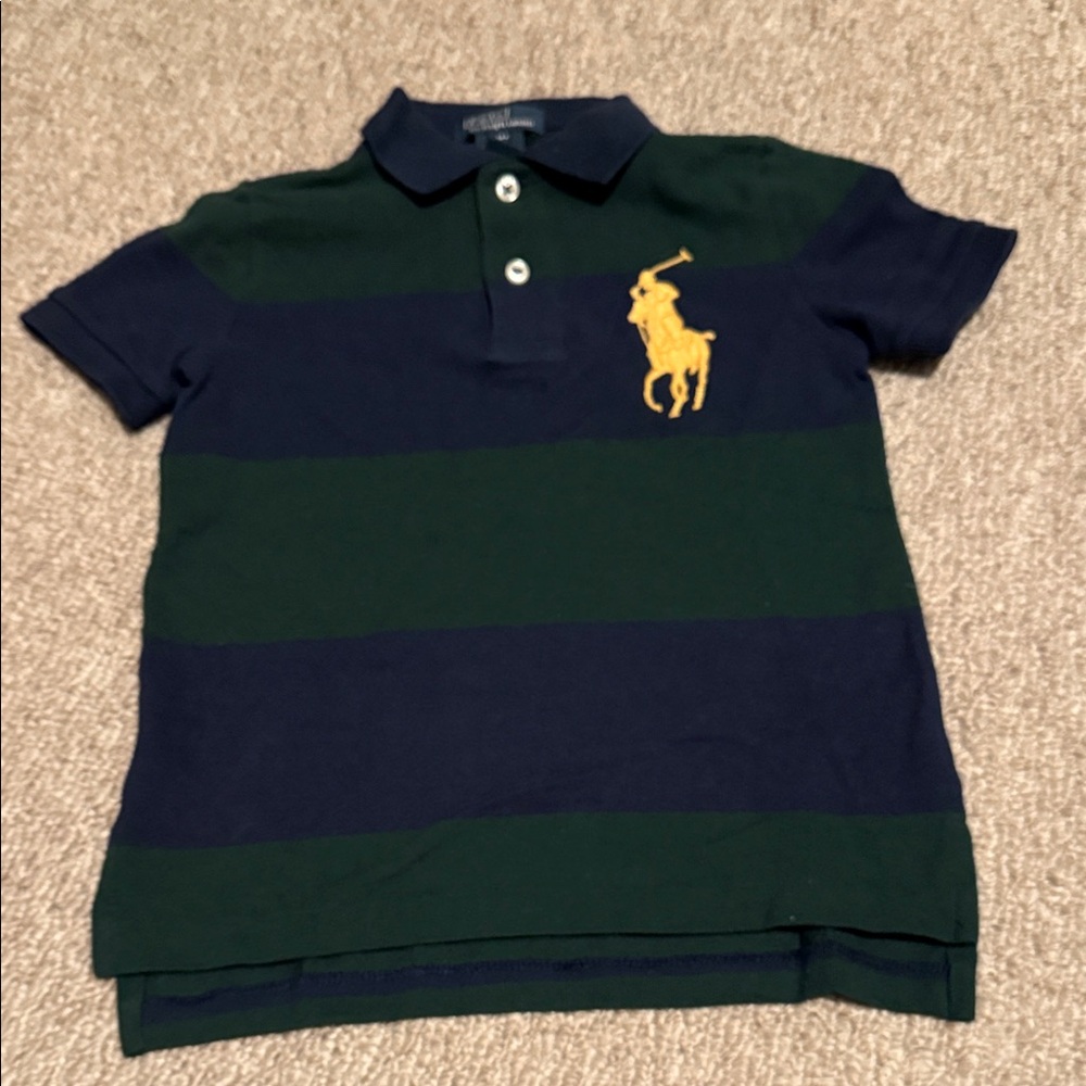Ralph Lauren Kids Polo Shirt in Navy and Green Stripes NWOT